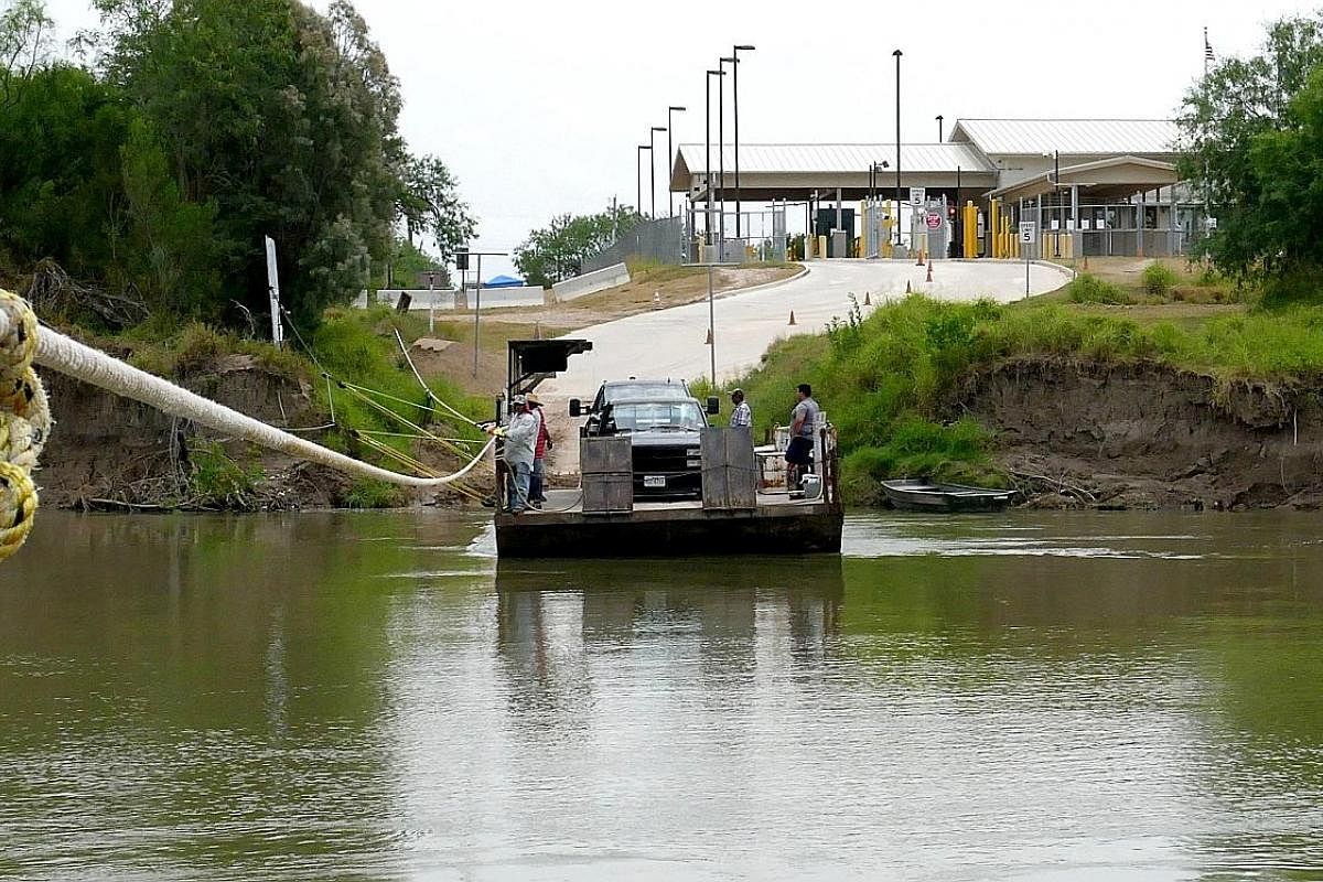 (Above) The wall would have to be built on the American side of the Rio Grande river, which means it will slice through privately owned land. (Left) A rope ferry at the town of Los Ebanos in Texas that plies both sides of the river.