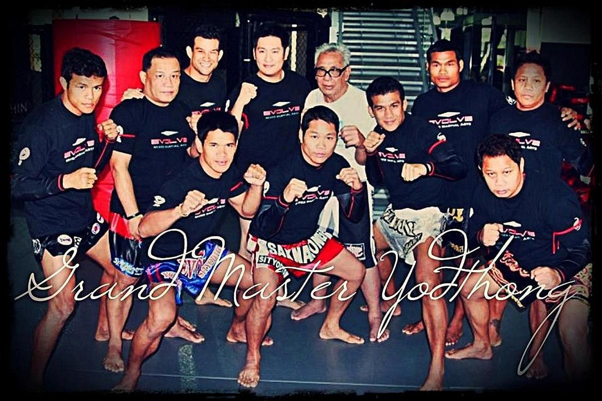 My life so far: Mr Chatri Sityodtong as a boy with his mother Michiyo and (above, back row, fourth from left) with muay thai trainer Yodtong Senanan (in white).