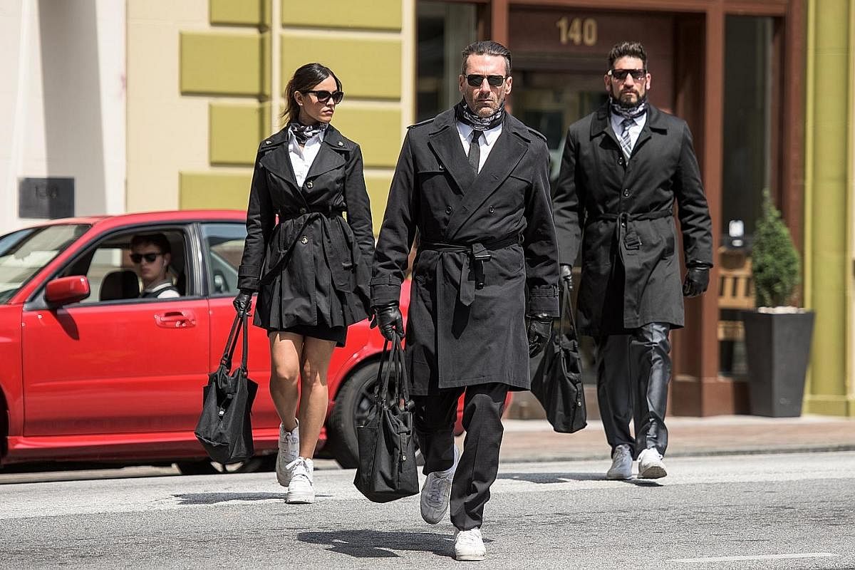 Bank robbers (from far left) Ansel Elgort (in car), Eiza Gonzalez, Jon Hamm and Jon Bernthal looking criminally sexy. American actor Ansel Elgort has come to terms with his fame and is learning to enjoy it.