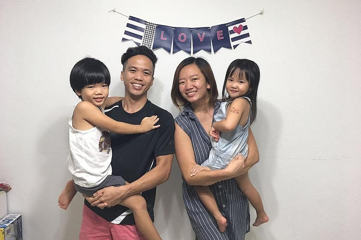 Mrs Rachel Fong with her husband Fong Xiongkun and their children (from far left) Victoria, Mark and Micah. Mr Kenny Leong, his wife Sophia Leong, son Emmanuel and daughter Elissa believe in apologising to one another after a conflict.