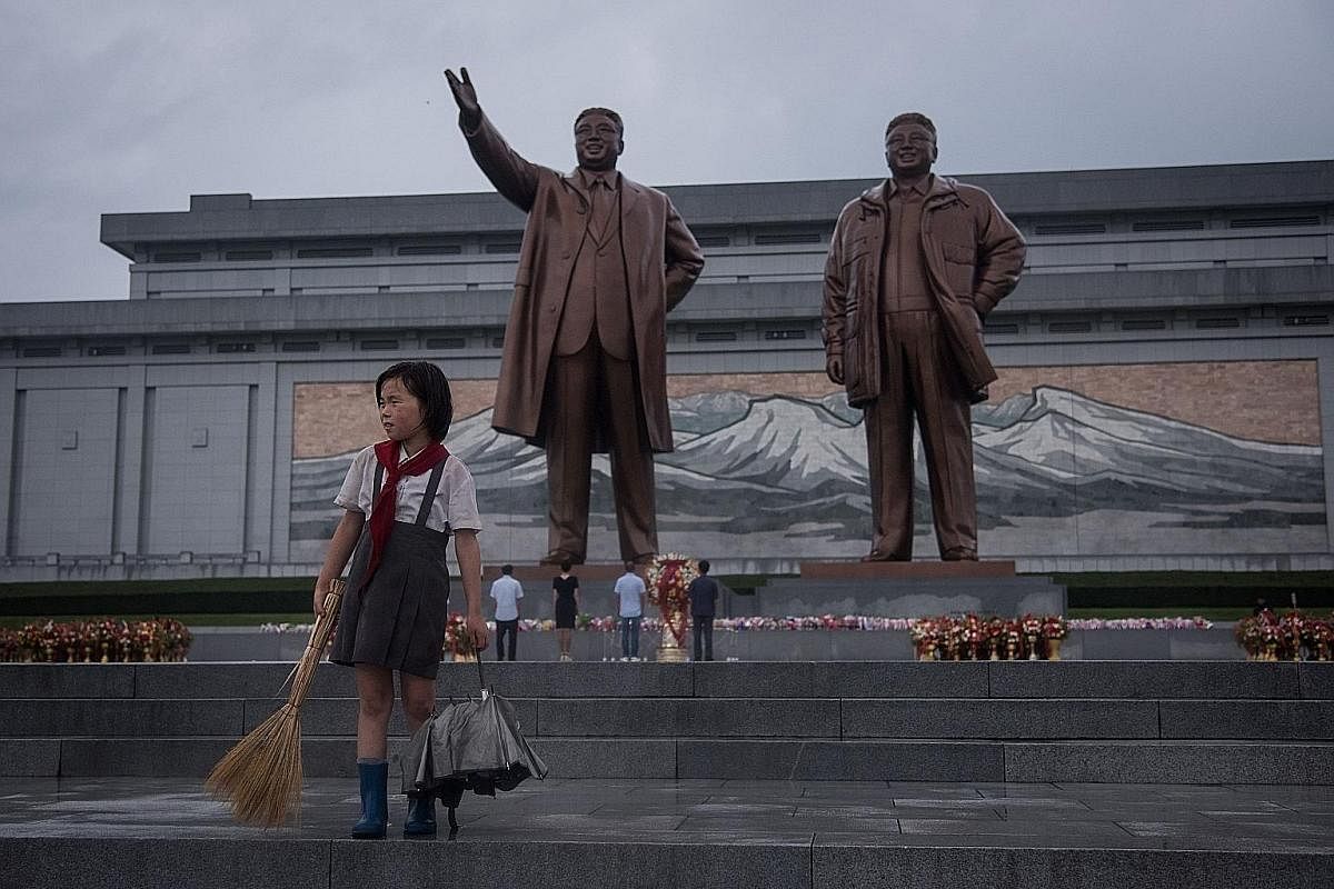 The gigantic bronze statues of North Korea's former leaders Kim Il Sung (left) and Kim Jong Il dominate the Grand Monument on Mansu Hill in Pyongyang. The country has become so good at making large statues that it has even spun off a business in exporting