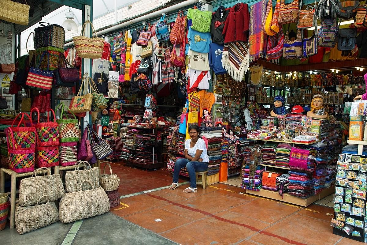Pick up some Incan handicraft and Peruvian souvenirs at a market in Lima, Peru.