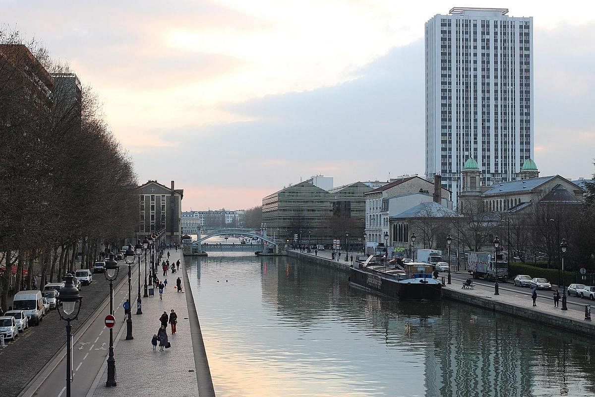 The last surviving vertical-lift bridge (above) in Paris has been functioning since 1885 and is at the junction of where Canal de l'Ourcq (right) meets the Bassin de la Villette. The Russian orthodox church, Paroisse Saint-Serge (above), has interior