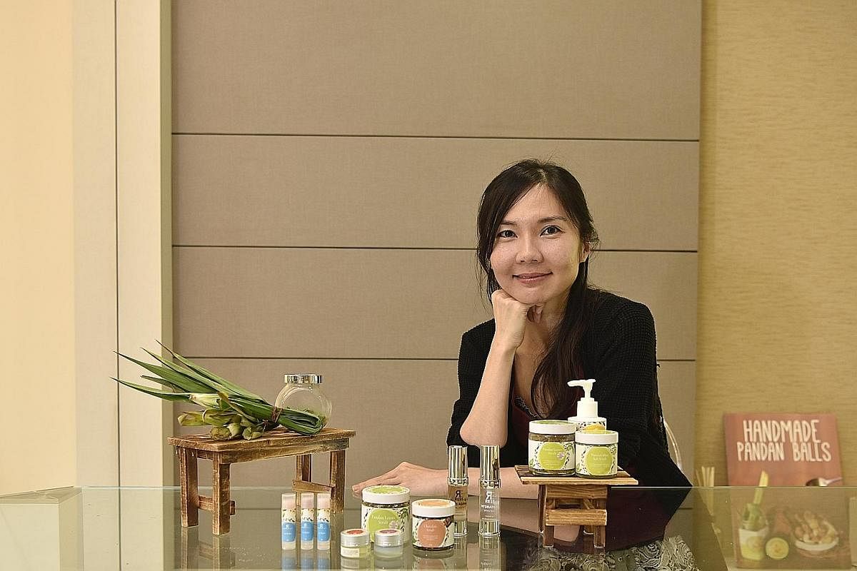 Home-run skincare label Ress founder Sara Soong (left) uses pandan as the key ingredient in her products, such as a pandan leaf scrub and a body lotion with pandan and avocado.