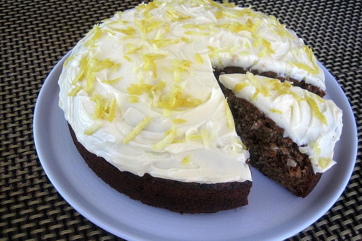 Slather the zucchini cake with a layer of cream cheese frosting and you are good to go.