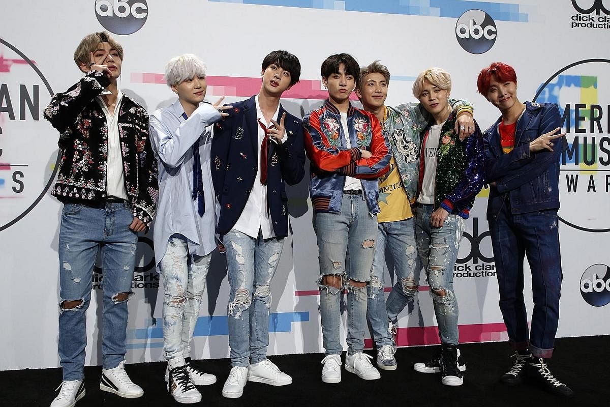The seven-member group BTS (above) were among the performers at the American Music Awards in Los Angeles last month.