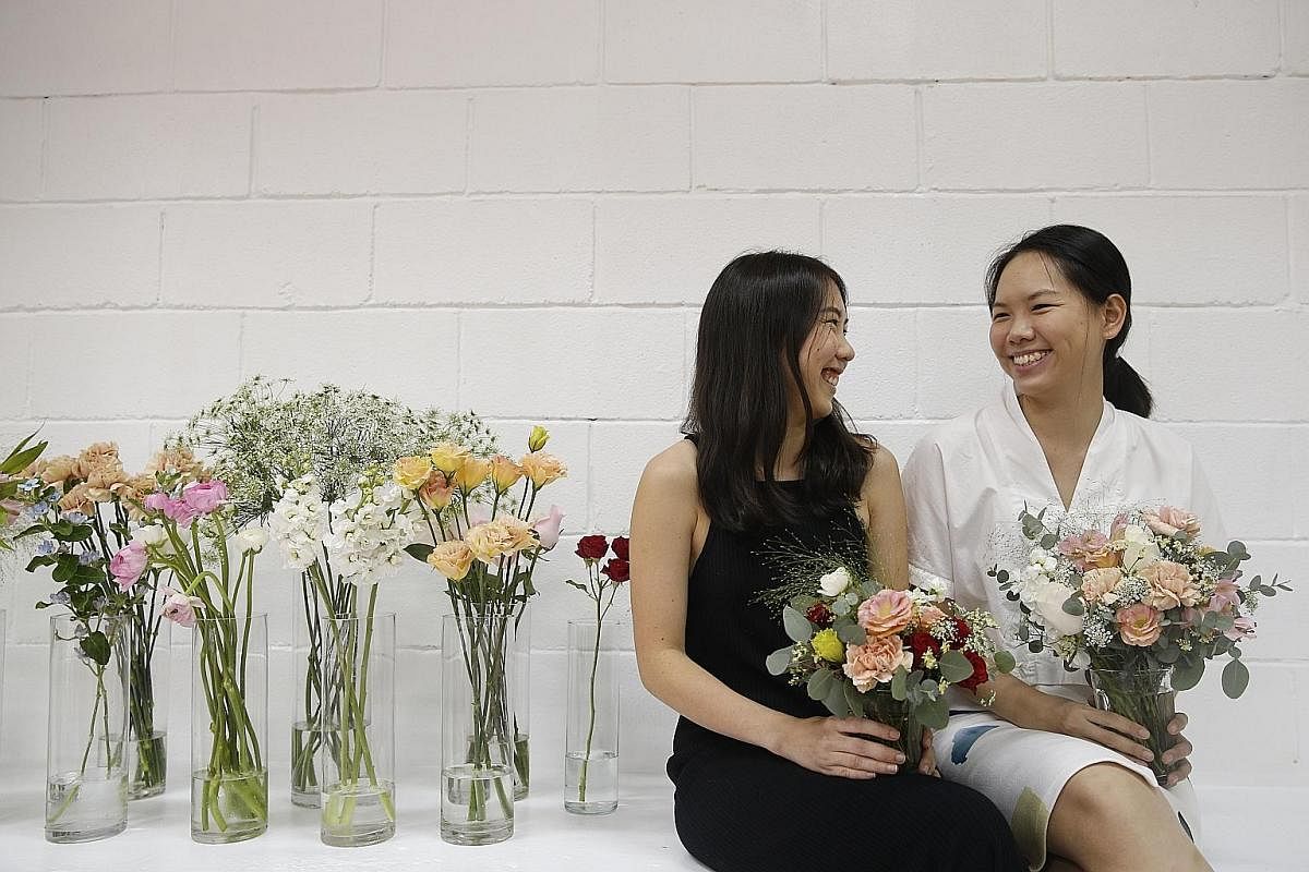 With Every, co-founded by Ms Kristle Kwok (left) and Ms Natalie Seng, specialises in bespoke flower arrangements and subscription flowers. Beverly's Blooms' Ms Min Yong includes handwritten notes in the bouquets if they are gifts. Fleuriste Boutique 
