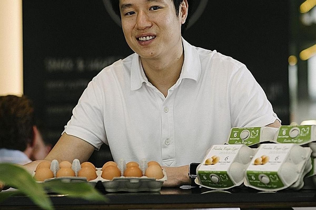 Mr Adrian Chong's The Freedom Range Co produced 100,000 cage-free eggs in its first year, compared with the largest egg farms here, which produce one million eggs a day.
