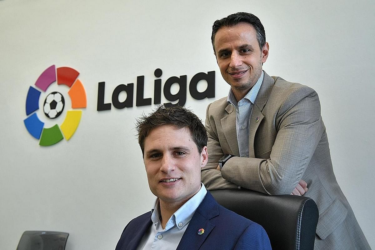 LaLiga's head of international business development Oscar Mayo (front) and director for South-east Asia, Japan and Korea Ivan Cordina are setting their sights on making the Spanish football competition the "second league" in every market, behind the 