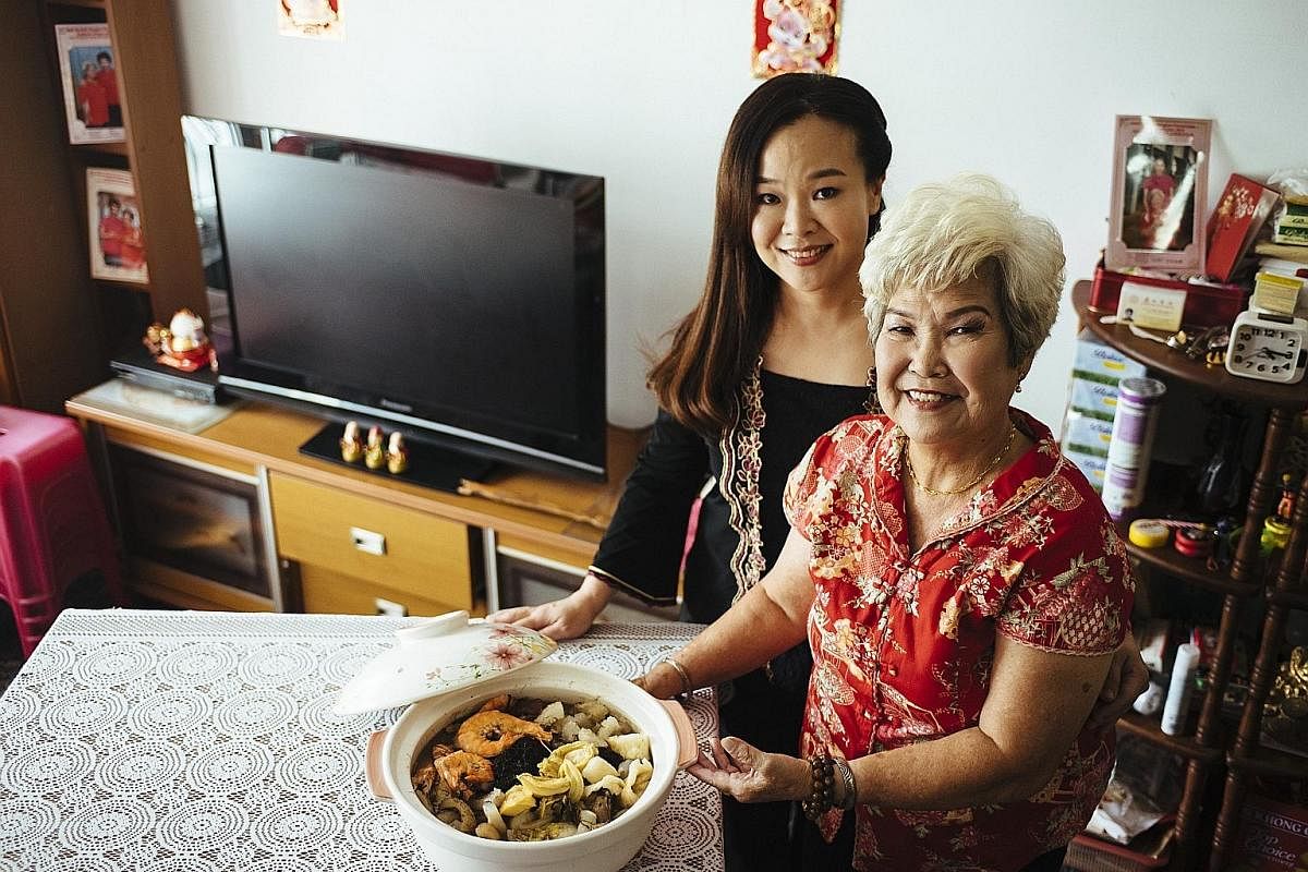 Chef Then Chui Foong and her mother Soh Lee Chin with their lighter version of Hakka pen cai.