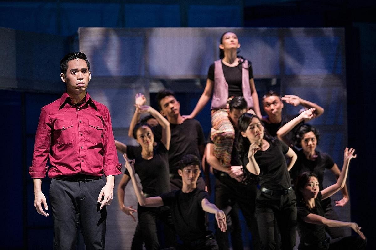 The nominees of Production of the Year include Dragonflies (above) by Pangdemonium and Art Studio (left) by Nine Years Theatre. Both works were staged at last year's Singapore International Festival of Arts.