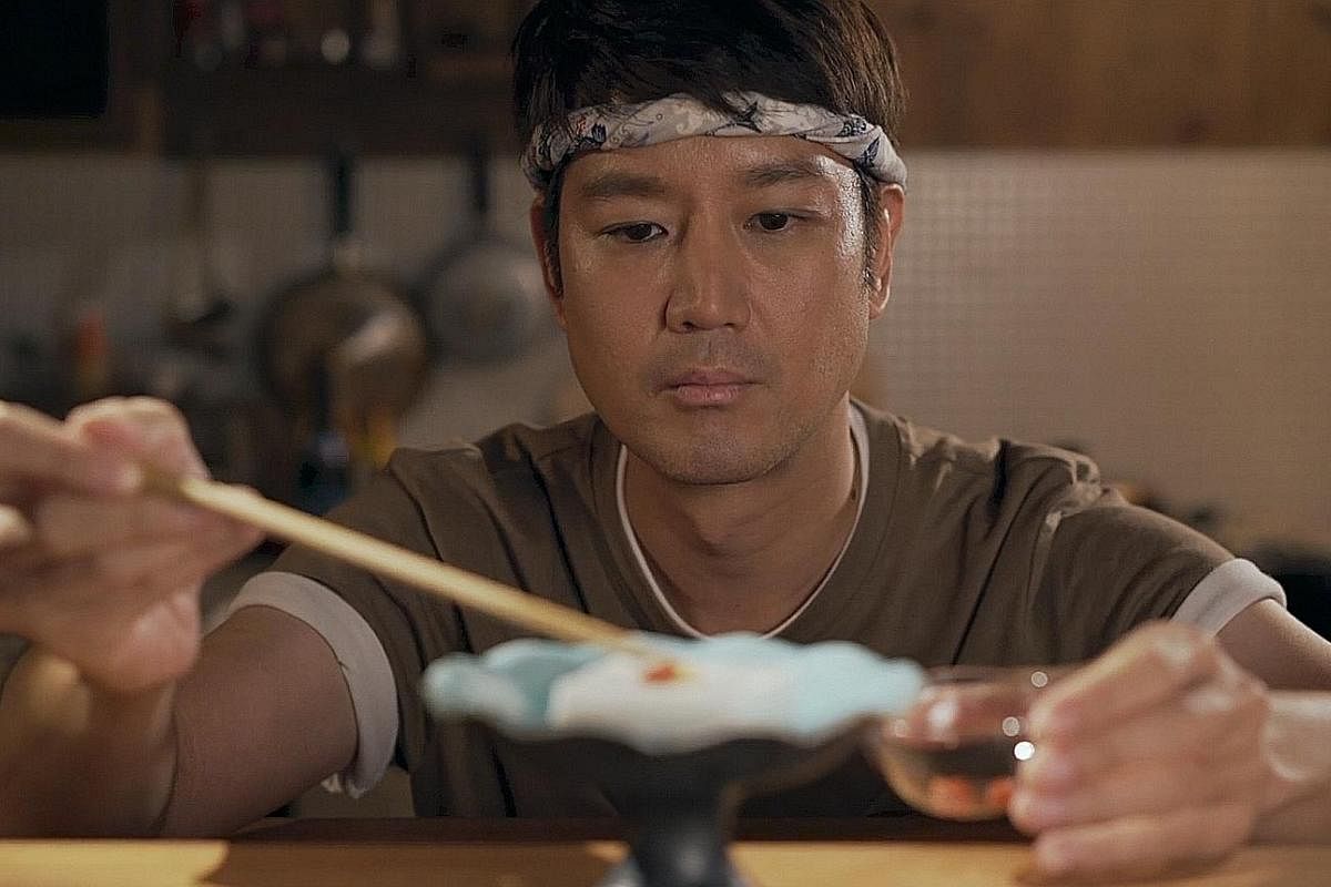 In Ramen Teh, a Japanese chef (Takumi Saitoh, left) learns the secrets of cooking bak kut teh from his uncle, played by Mark Lee (far left). Jimami Tofu is a drama about lost love that also features the journey of a chef, played by Jason Chan (left).