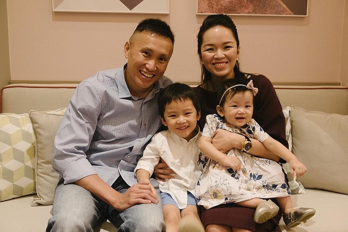 (Left) As an aesthetic consultant, Dr Michelle Lim (with her husband Chua Jin Kiat and children Gerrard and Giselle), wanted to look her best at work. (Right) Digital influencer Flora Lim (with her son, Nathaniel Go, aged six months here) wore shapew