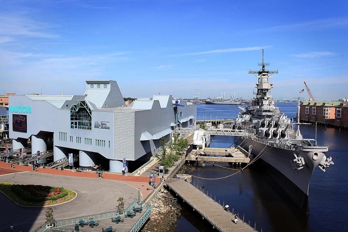 The USS Wisconsin is permanently docked at the Nauticus museum in Norfolk, Virginia.