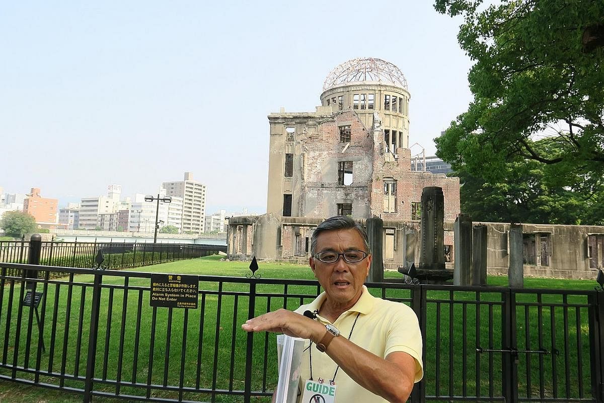 Mr Setsuo Uchino does not think he will get to see a world free of nuclear weapons in his lifetime. Children praying for victims of the 1945 atomic bombing at the Peace Memorial Park in Hiroshima on the 73rd anniversary of the atomic bombing of the c