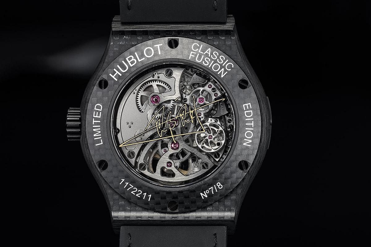 Since coming on board as Hublot's ambassador, pianist Lang Lang (above) has inspired two new models, one of which is the Classic Fusion Tourbillon Cathedral Minute Repeater Carbon Lang Lang (left).