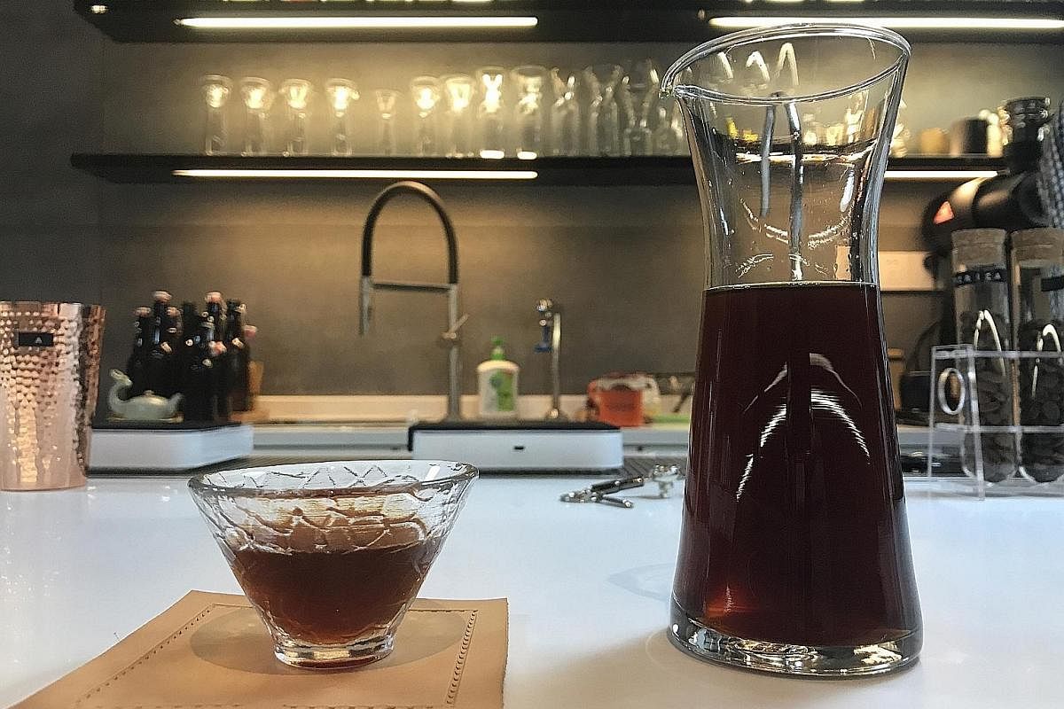 Left: Hand-drip coffee like this could cost up to 98 yuan (S$20) a cup at a speciality coffee shop in Shanghai. Below: CC Lab sells only coffee. Its owners, who do not draw a salary, say they want to stay true to their objective of promoting the coff