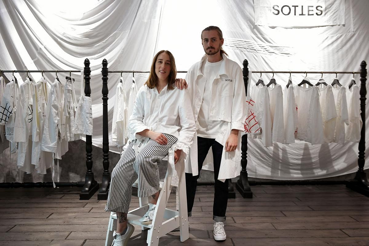 Left: Jeanne Guenat and Elliot Upton are the founders of Swiss-based fashion brand Sottes, which has launched its upcycled, waste-free collection in Singapore at multi-label boutique Surrender.