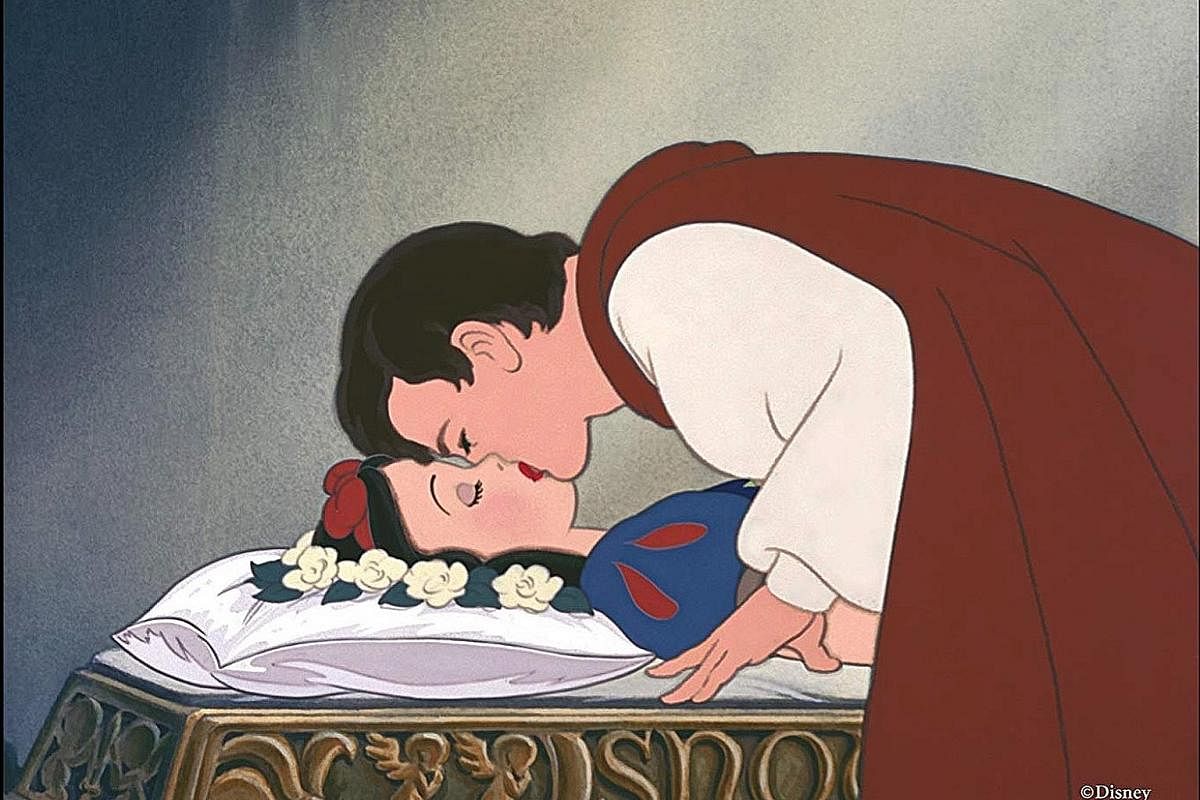 In Disney's 1937 film Snow White And The Seven Dwarfs, Prince Charming kisses Snow White, who is presumed to be dead, prompting her to wake up from her slumber.