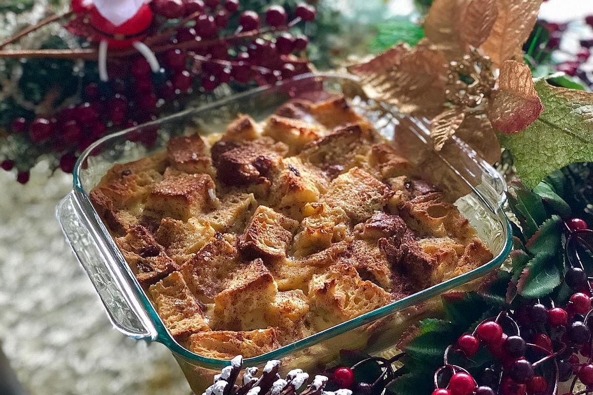 The brandy panettone pudding with cinnamon sugar can be put together in a jiffy.