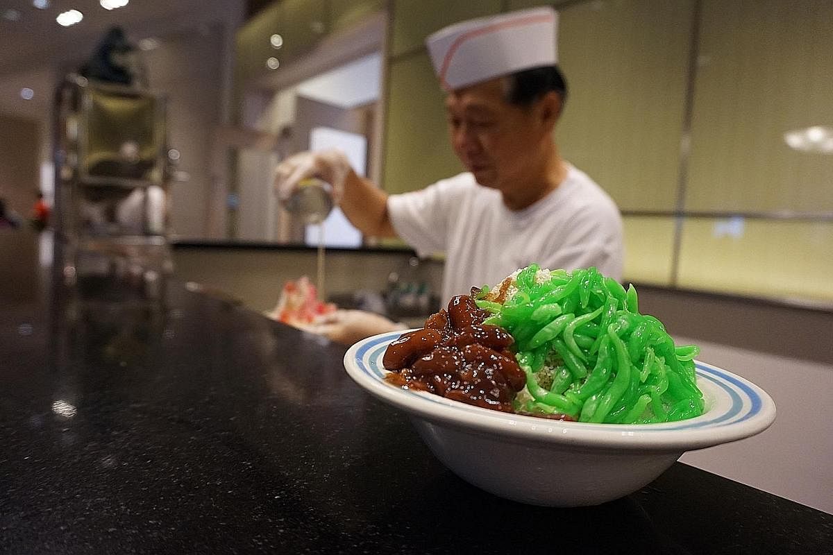 Malaysia Boleh! at AMK Hub, which opened last month, houses 25 stalls. Chendol at the Penang Hawkers' Fare buffet in York Hotel, which has returned for the third time this year.