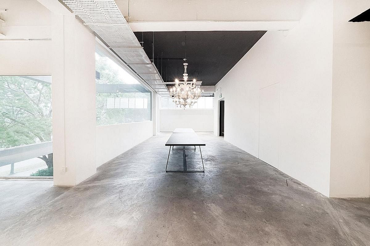 Available for rent: Maison Miaja event space (top) in APS Building on Muthuraman Chetty Road, an art gallery on a regular day; Cargo39 (above), a warehouse space in Tanjong Pagar Distripark; and boutique creative agency Chun Tsubaki (right) in Tai Se