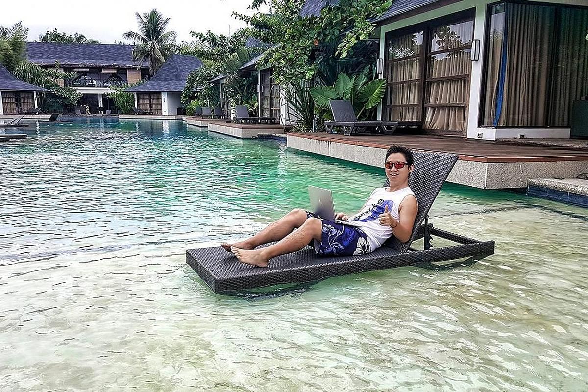 Mr Edmund Ng (above, at a resort in Siargao, the Philippines), director of video production and marketing company Reelmedia, has been working and travelling around South-east Asia since he founded the company in 2010.