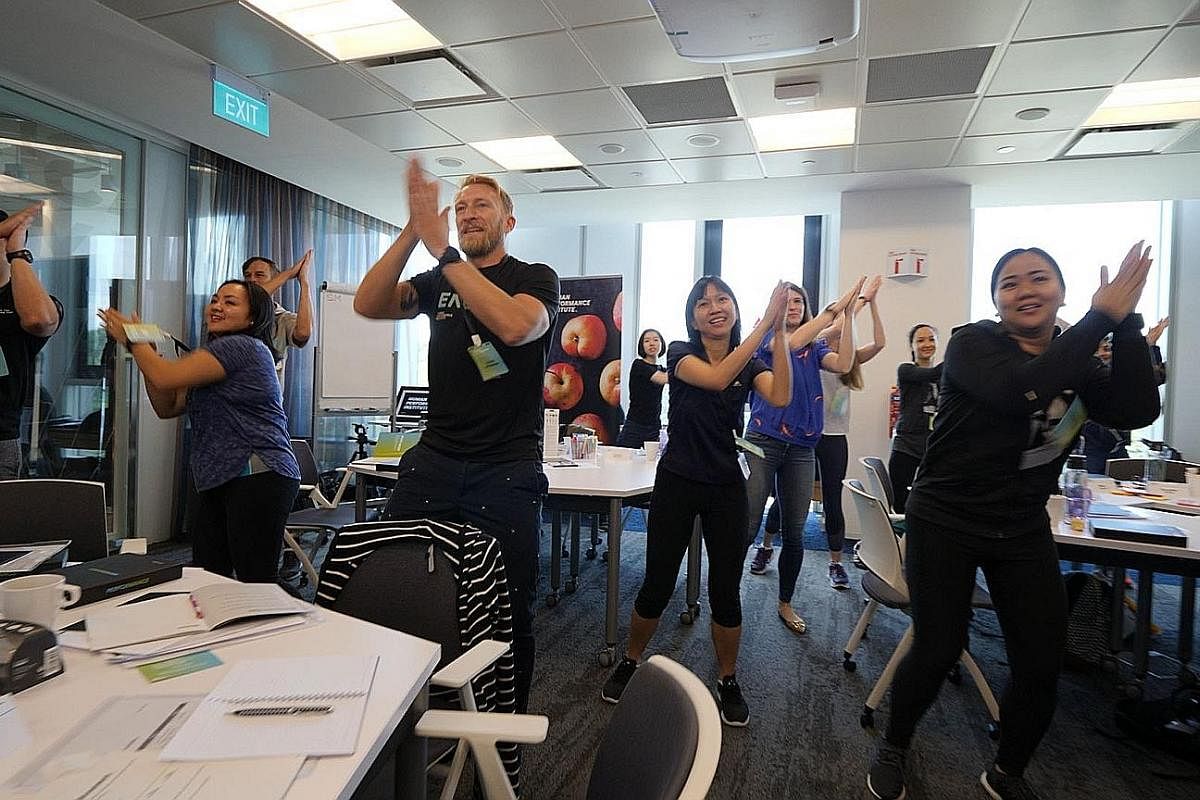 Corporate wellness providers like the Johnson & Johnson Human Performance Institute (above) are coming up with fun ways to boost workers’ health and energy levels.