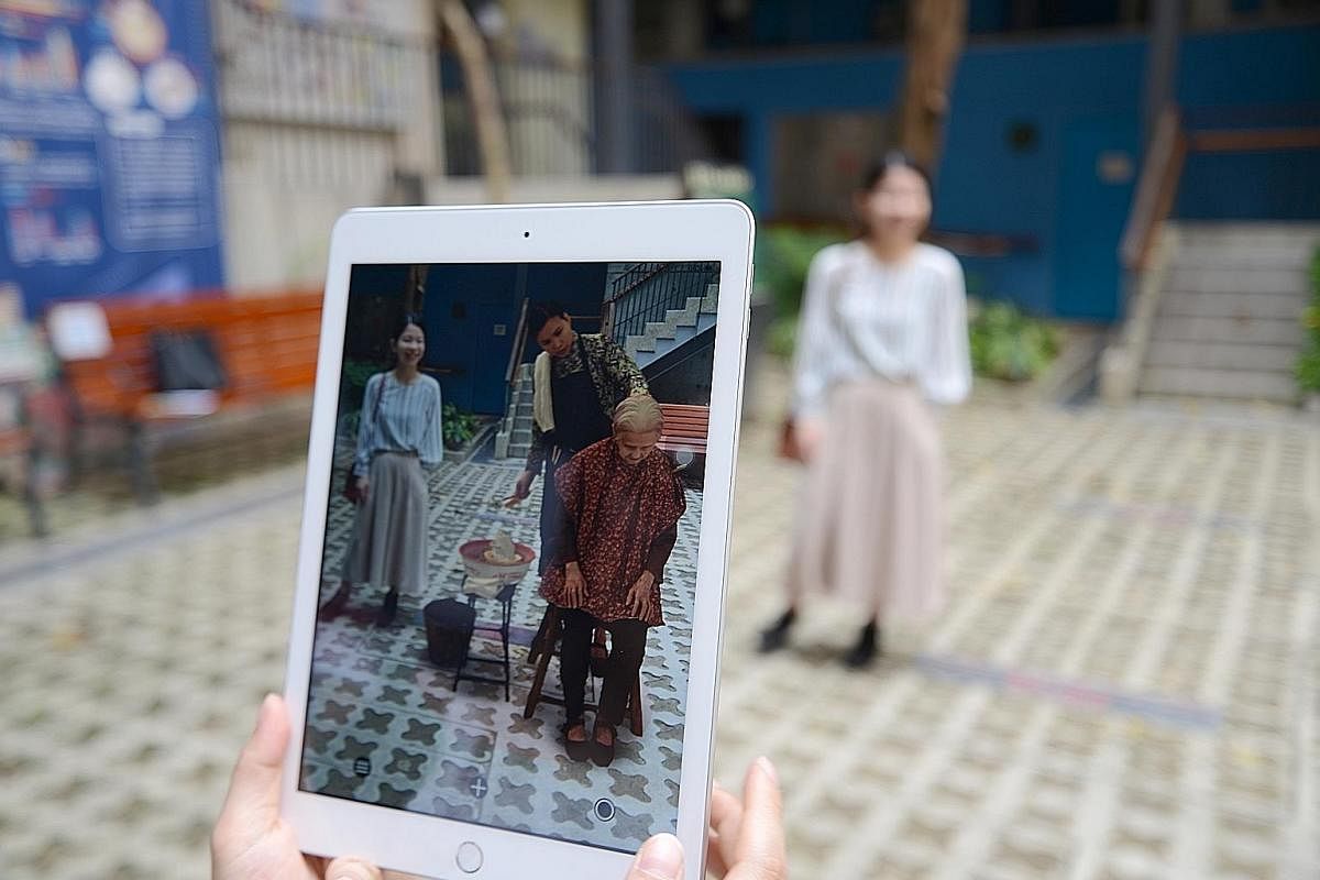 Launched as part of the Design District Hong Kong creative tourism project, the BeHere_HKACT! app lets users recreate the Hong Kong of the 1940s to 1970s (above), using augmented reality; and the art along O'Brien Road Footbridge (left).