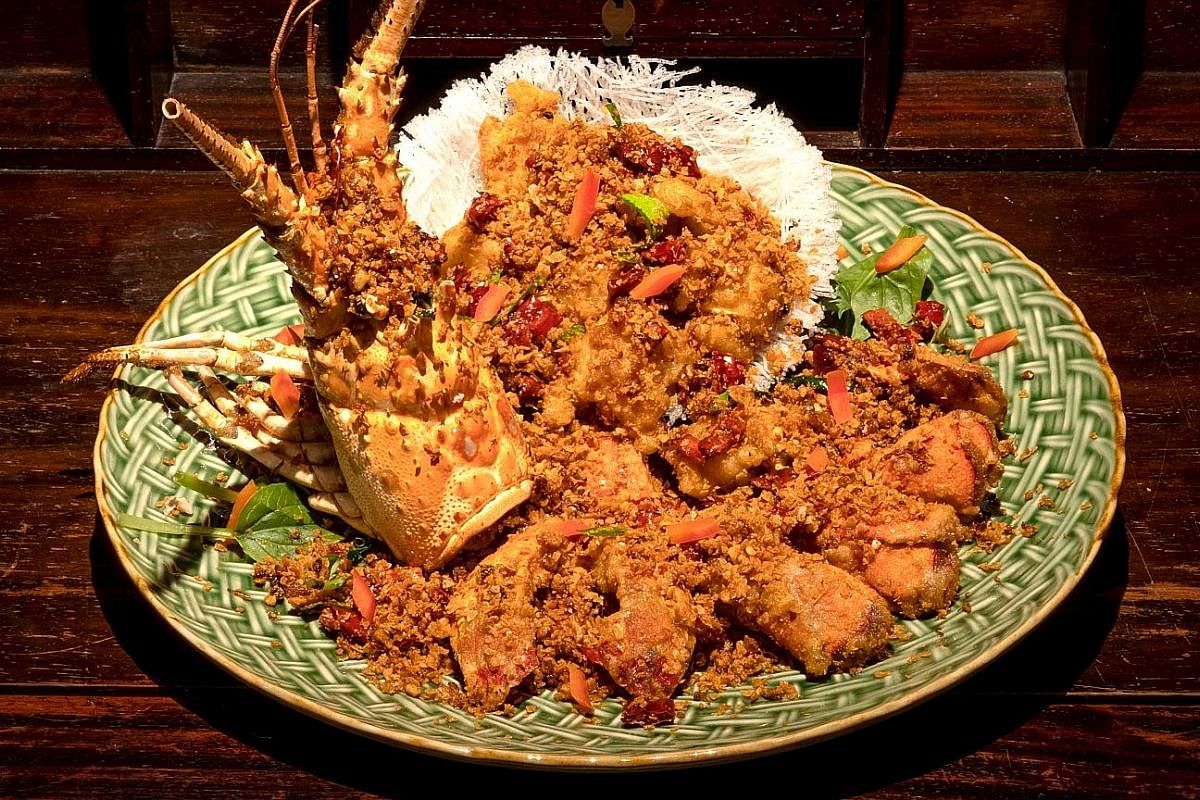 Dragon Mountain, which is lobster tossed with garlic, chillies, fermented soya beans and Sichuan peppercorns.