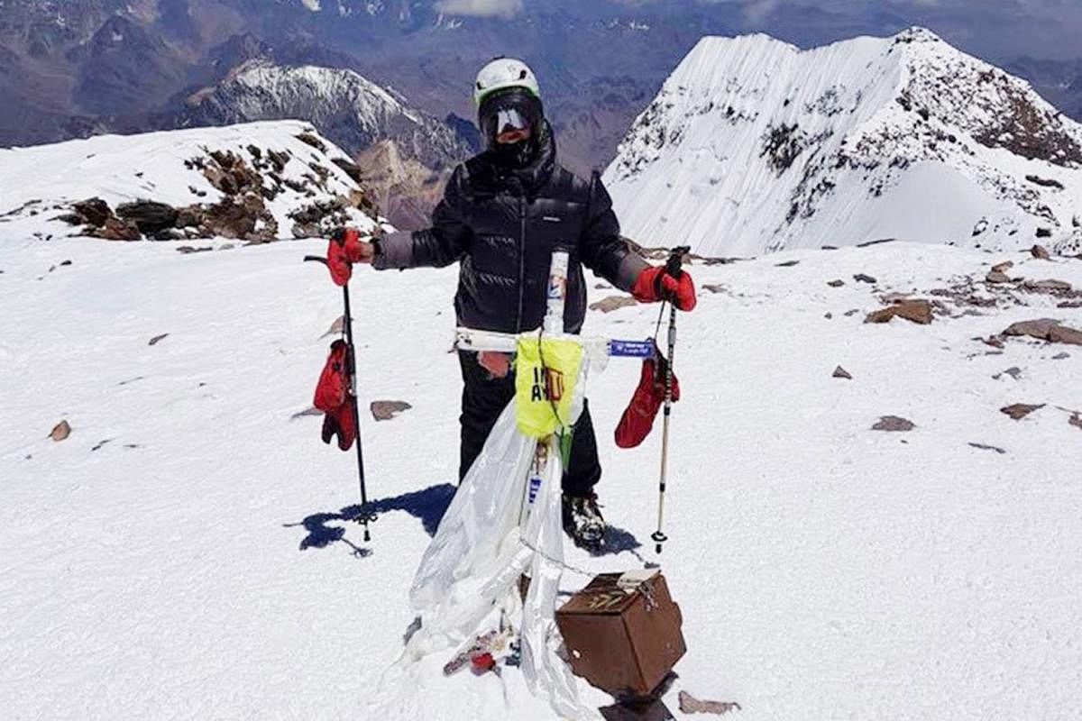 Ms Dayondon at the top of Mount Aconcagua, Argentina, the highest point in the Southern Hemisphere, last year. She scaled it on her second attempt.