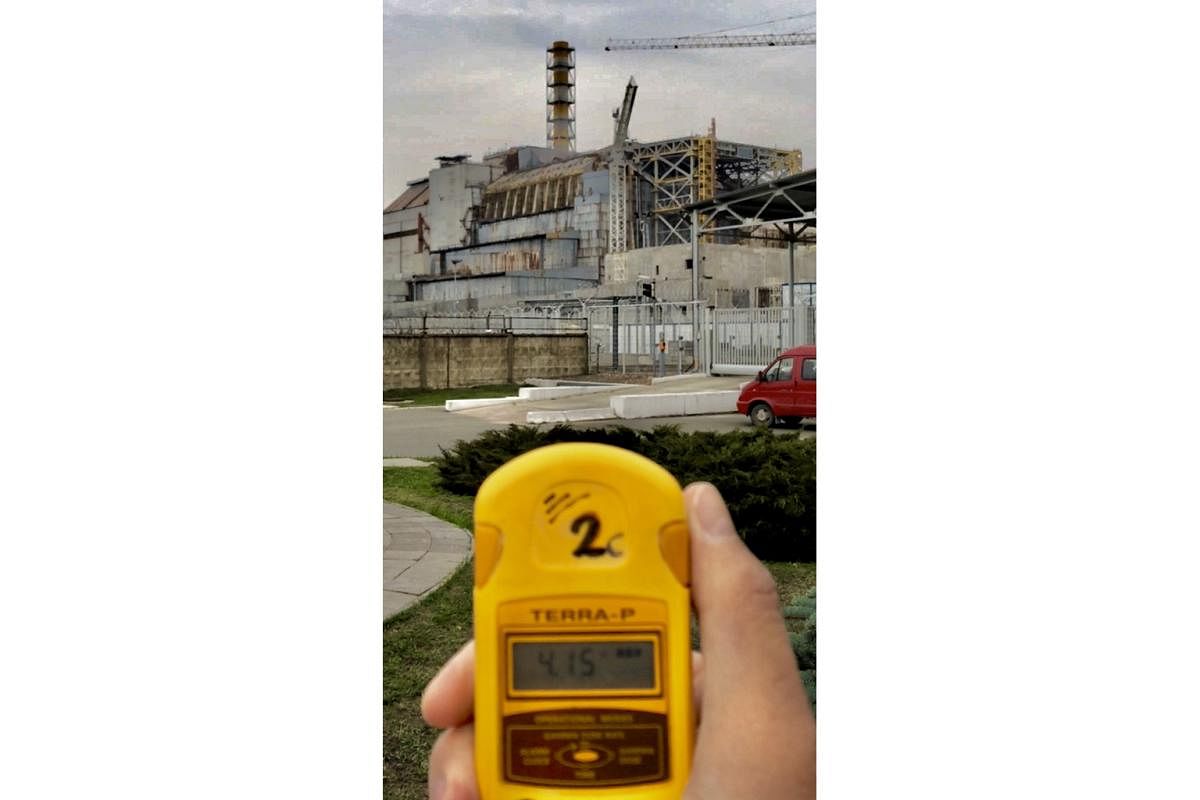 A Geiger Counter being used in the area around Chernobyl’s Reactor #4, which blew up on April 26, 1986, after a botched safety test, sending plumes of radioactive ash across Europe.