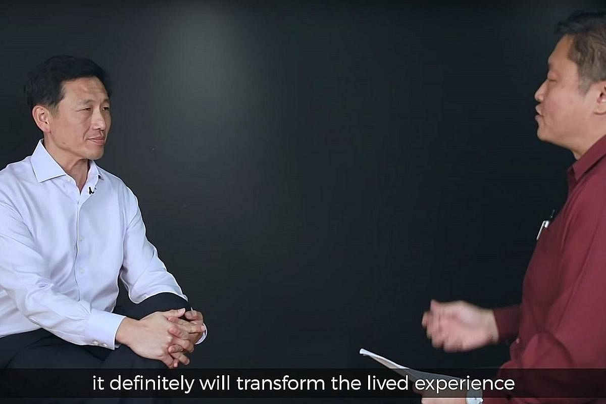 Education Minister Ong Ye Kung doing a "fireside chat" video with his ministry's divisional director of communications Clarence Chang, on the shift from streaming to full subject-based banding. PHOTO: MINISTRY OF EDUCATION/ YOUTUBE Ah Lian played by 