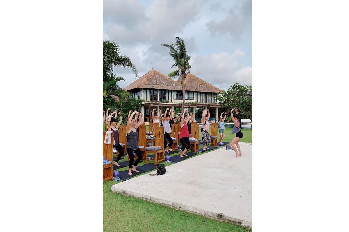 A barre class during a sold-out retreat at Villa Shalimar Estate in Bali in April. 