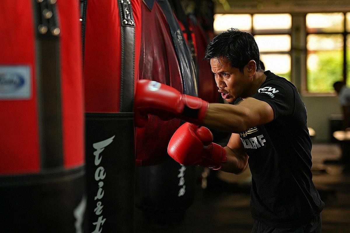 Ridhwan is poetry in motion as he unleashes a combination of blows onto a punching bag. Besides boosting power, working on the punching bag helps to improve body positioning, technique and speed.
