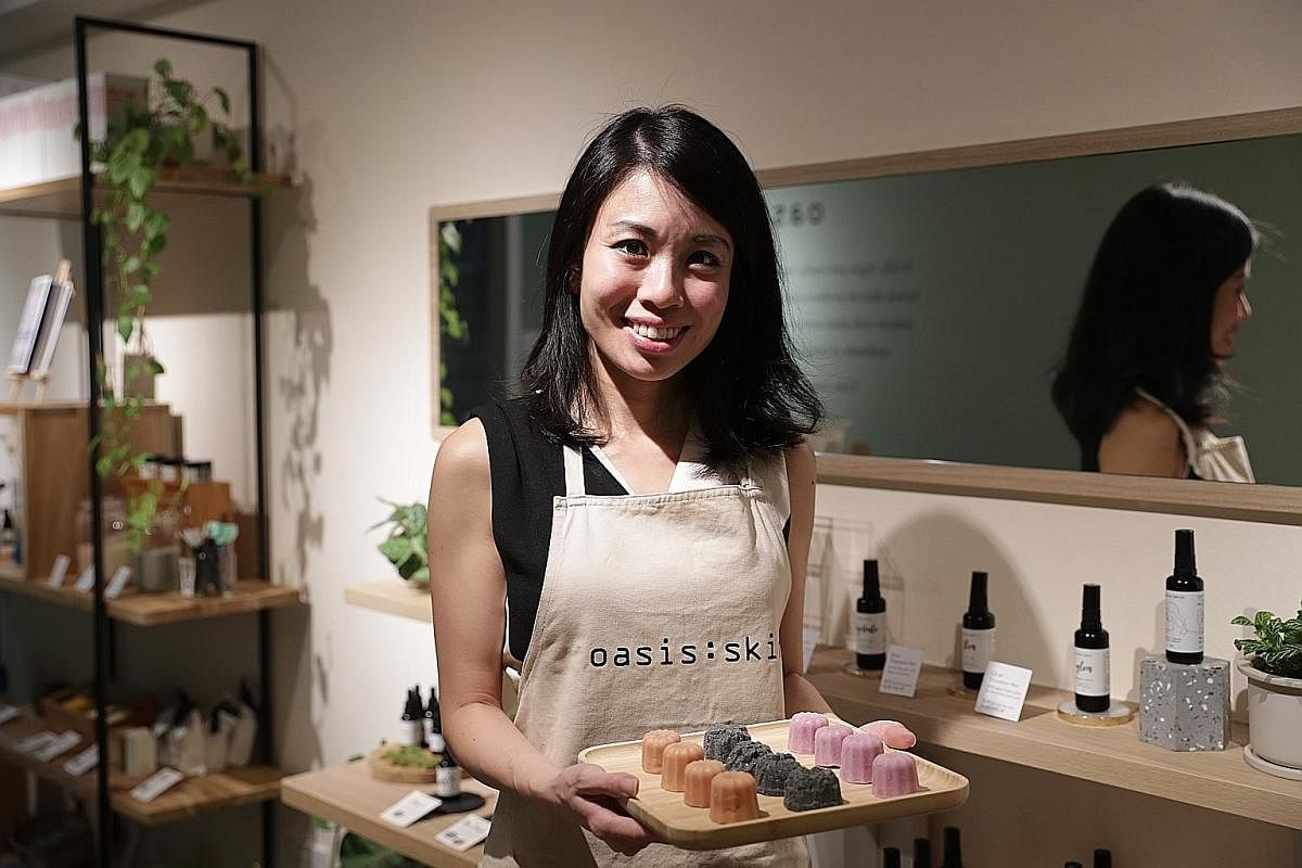 (Clockwise from above) Oasis:skin founder Hildra Gwee, Liht Organics founder Nerissa Low and Rooki Beauty founder Hayley Teo are behind local skincare brands that use natural, plant-based or organic ingredients.