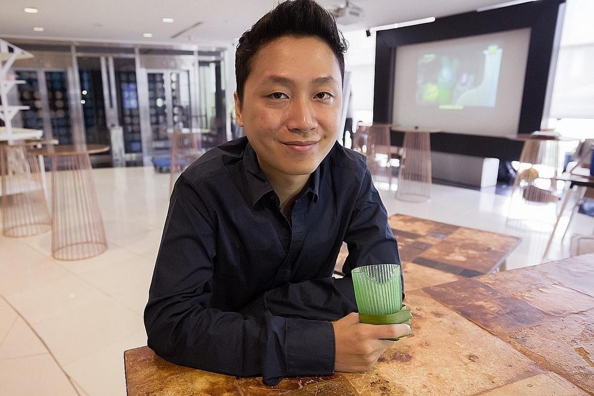 Evoware co-founder David Christian (above) with Ello Jello, a squishy, edible single-use cup made of seaweed.