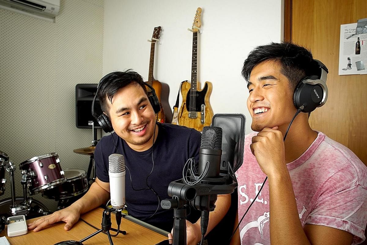 Good Hang (above) by Jon Cancio (left) and singer Nathan Hartono has been around since 2015. #NoTapis, which climbed to No. 3 on Spotify Podcast Charts, is produced by Berita Harian journalists (from left) Shahida Sarhid, Siti Aisyah Nordin and Nazri