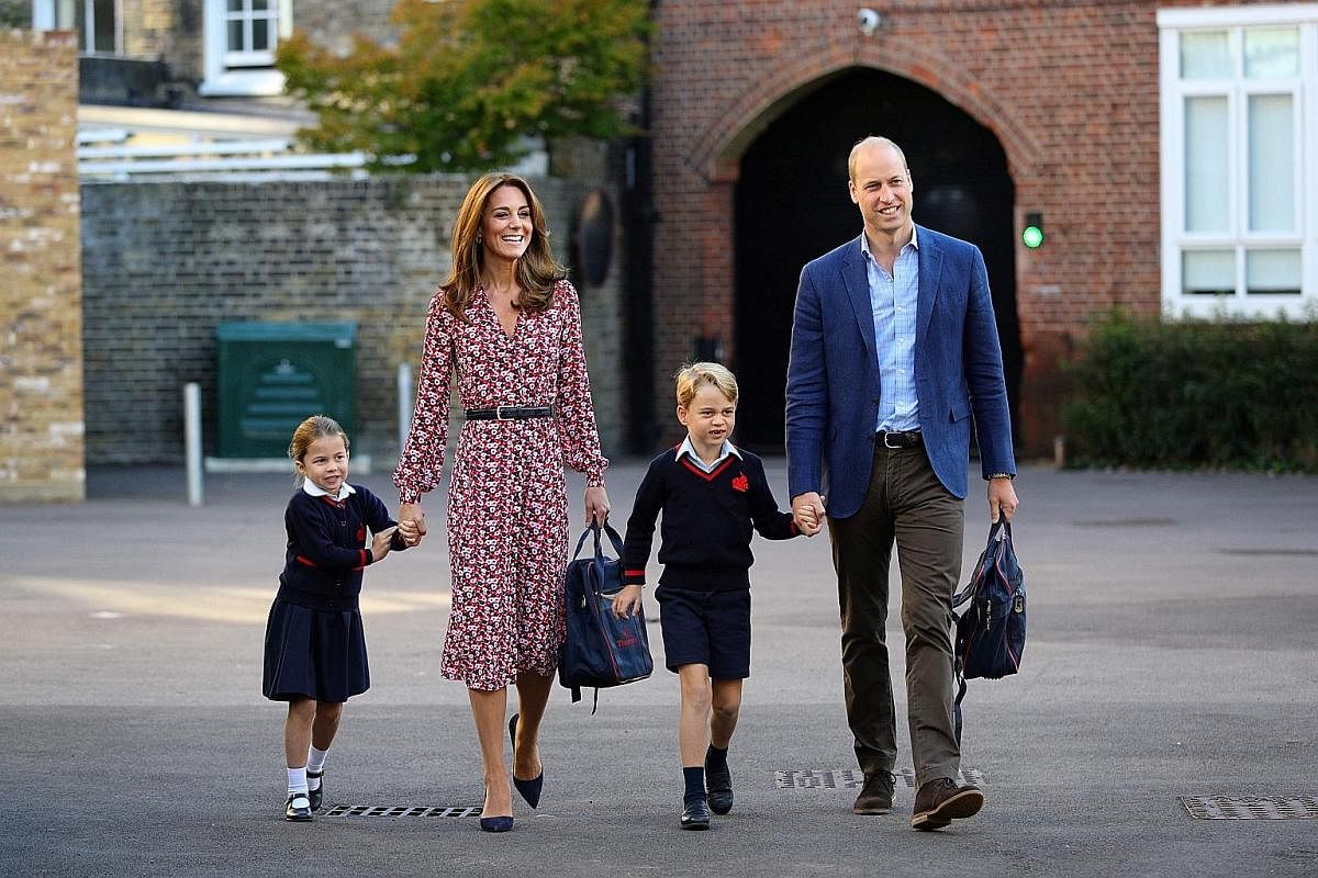 Prince William and his wife Kate taking two of their children, Princess Charlotte, four, and Prince George, six, to school. Their third child, 17-month-old Prince Louis, is not in the picture.
