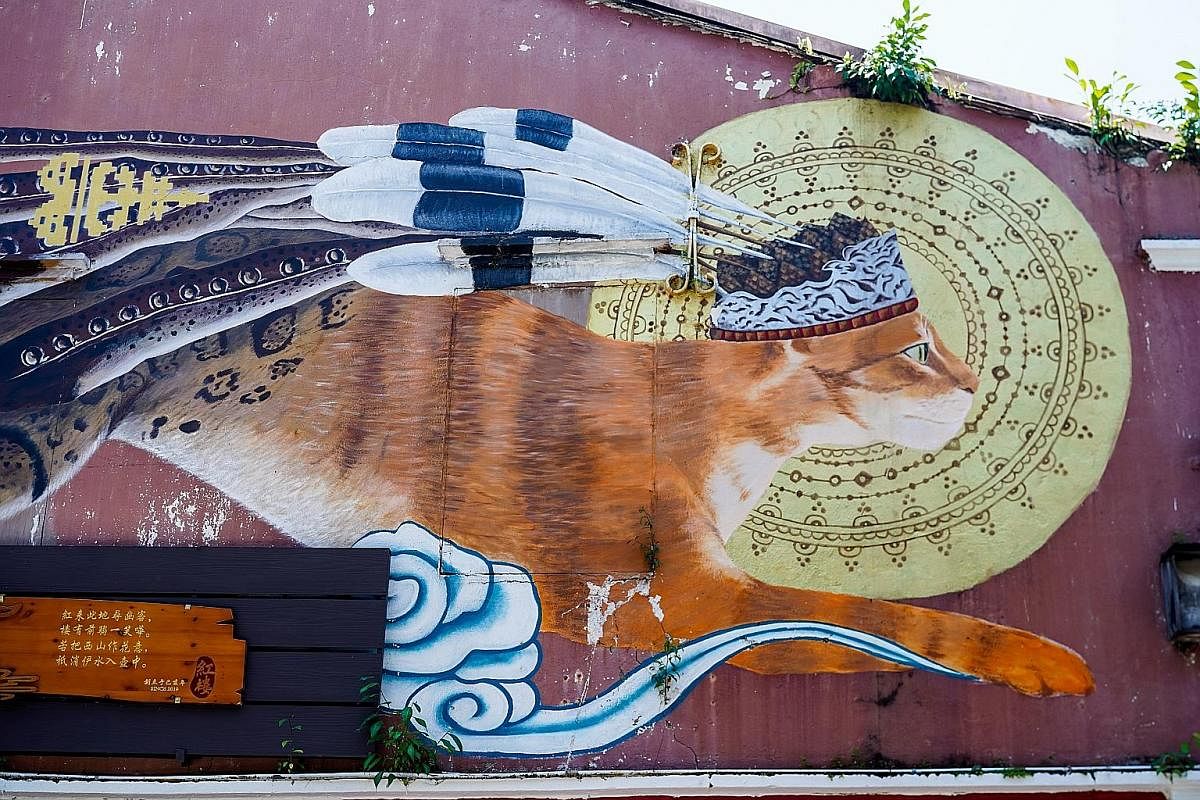 Feline creatures turn up at the most surprising corners in Kuching, which means "cat" in Malay. A mural of a cat in Jalan Carpenter, across from the popular Drunk Monkey Old Street Bar.