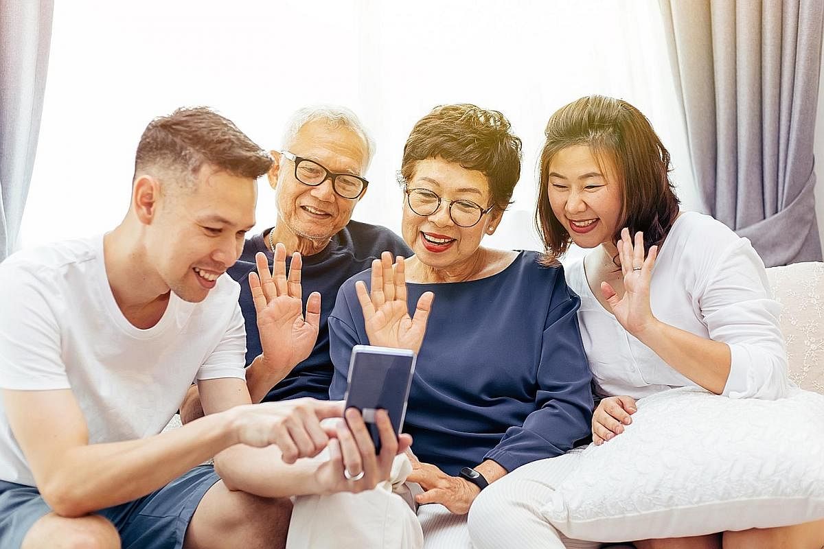 With the suspension of social activities for seniors by government agencies, seniors can fight social isolation and loneliness by engaging more in phone or video calls (above) or small-group activities with family and friends.
