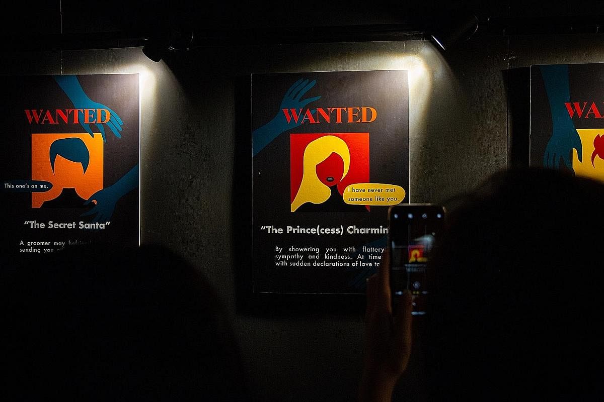 An ongoing exhibition (above) at the National Library allows visitors to step into the shoes of an online grooming victim.