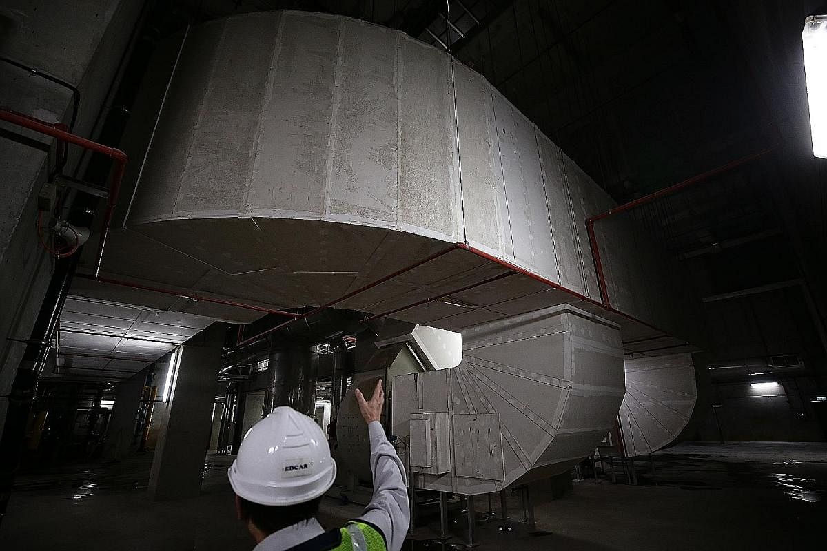The mechanical ventilation system in the basement of the liquid treatment module of Changi WRP is used to keep the basement well-ventilated by drawing out air and pushing fresh air into the basement. The main control room in the Changi plant is the h