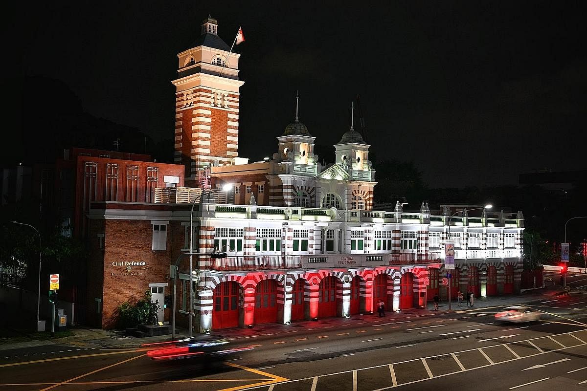 The Asian Civilisations Museum (above) and the Central Fire Station (left) are part of the light-up that will last till Aug 30.