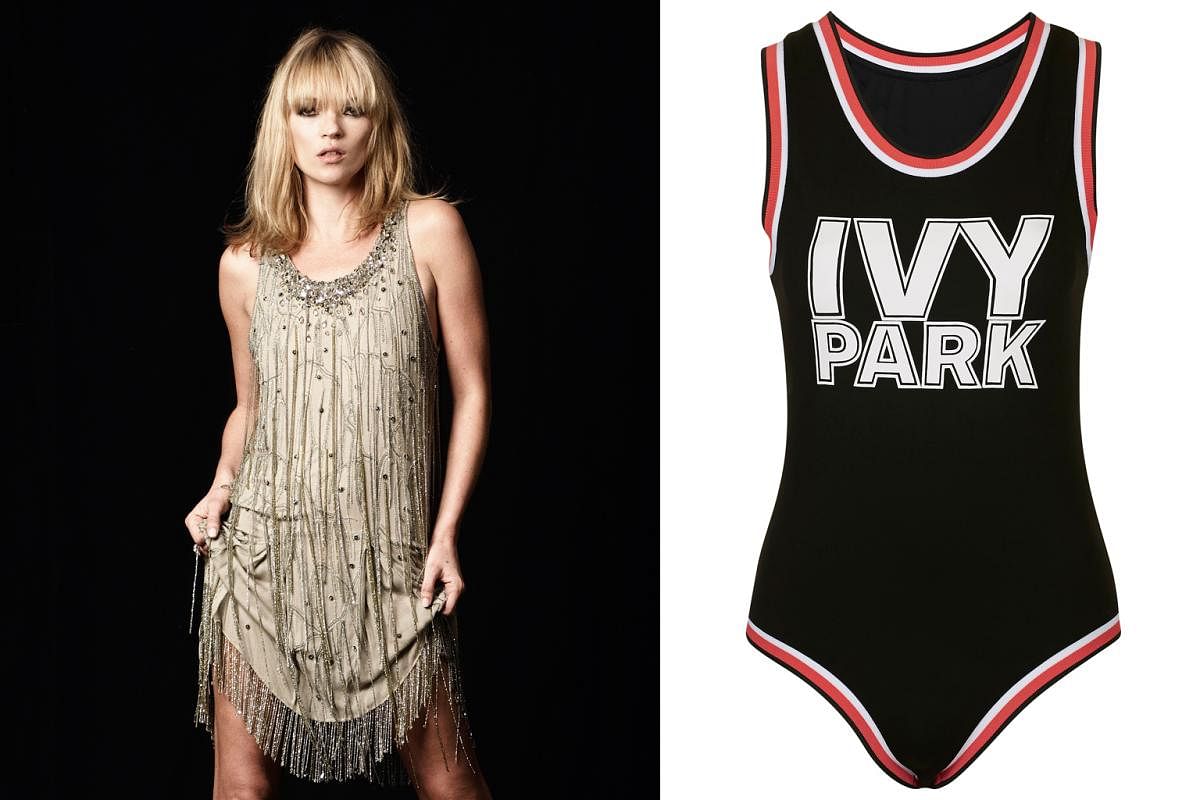 Topshop has been a front runner in releasing celebrity and designer collaborations, such as with British supermodel Kate Moss (left, wearing a dress from the Topshop Christmas collection in 2007) and pop star Beyonce's athleisure brand Ivy Park (righ