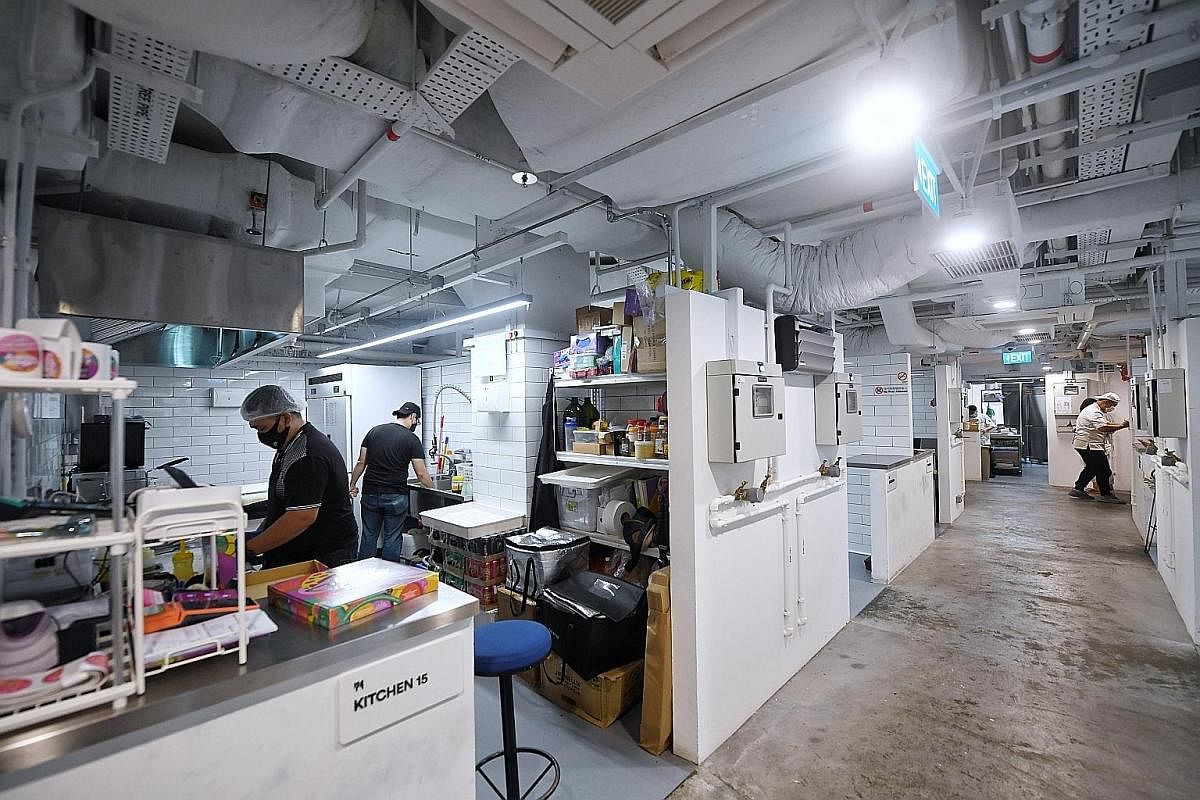 Cloud kitchen operator The Social Kitchen, a social enterprise, has its flagship at the YMCA of Singapore housing nine brands and is looking to eventually have 50 kitchens across Singapore. Orchard Food Market cloud kitchen space by Smart City Kitche