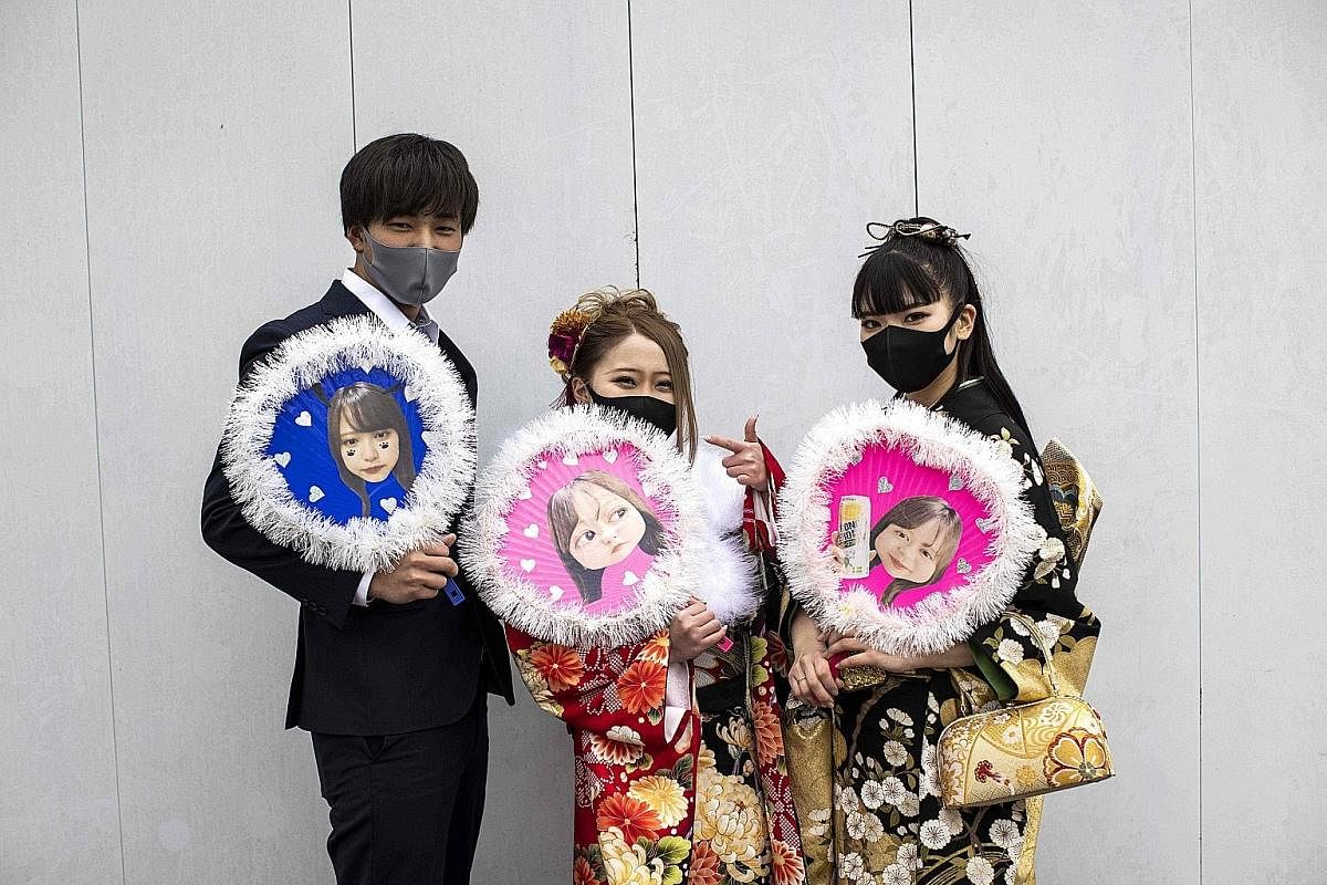 Young Japanese adults (clockwise from above) Shirato Kaira, Keita Daisen, Sara Watanabe, Honoka Watanabe and Kanon Nonomera are dressed to the nines during celebrations for Coming-of-Age Day. More than one million people in Japan turn 20 this year - 