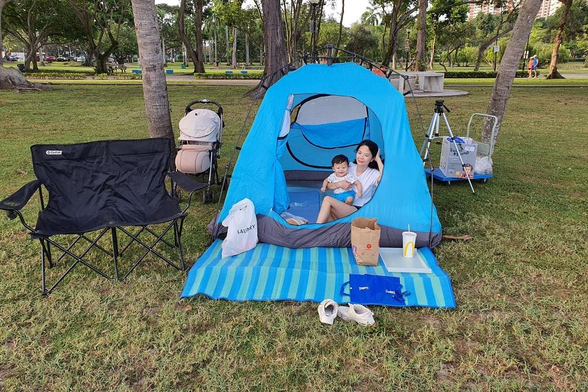 Travel agency SGTrek conducts "camp-cations" at a private campsite in Sembawang where participants can learn basic survival skills such as how to pitch a tent, cook in the outdoors and start a fire. Since campsites reopened this year, Mrs Dixie Chin 