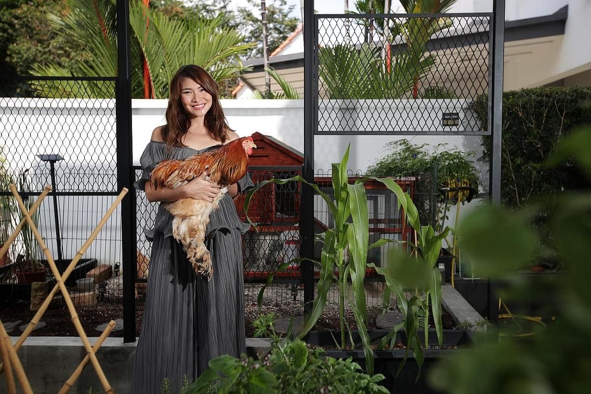 Bskin founder Chia Su-Mae (above) leads a rustic lifestyle tending to a mini farm at home. Her love of nature is reflected in the brand's products (left), which harness bee actives in their formulas.